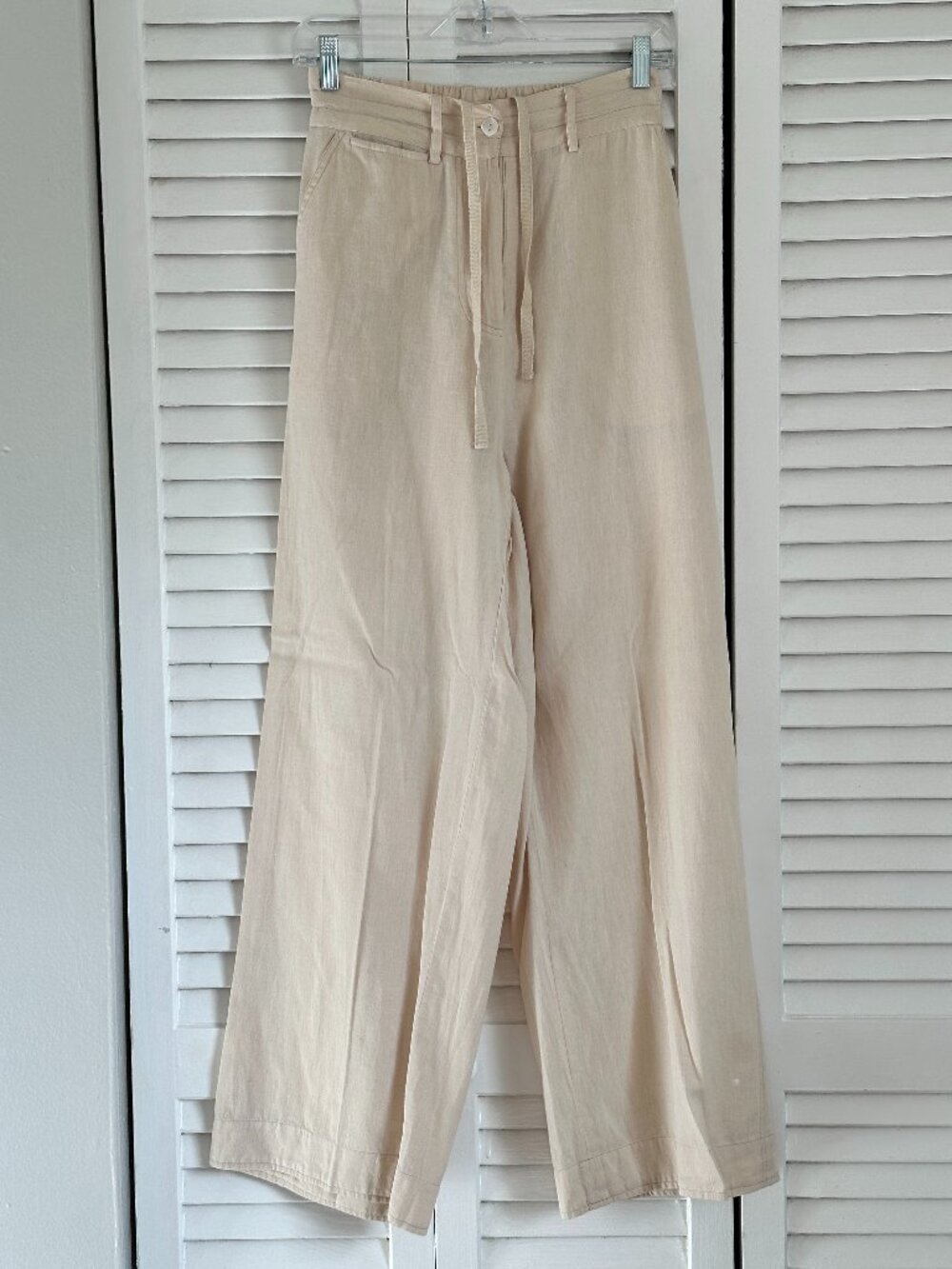 Omika Wide Leg Pants XS Drawstring Boho Natural Relaxed Linen Blend